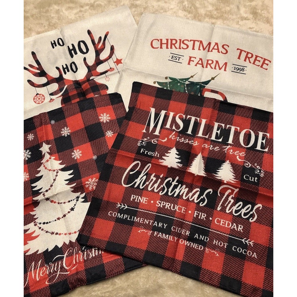 New 4 piece Christmas pillow covers 18x18 Home Decor 4 pack Holiday Plaid